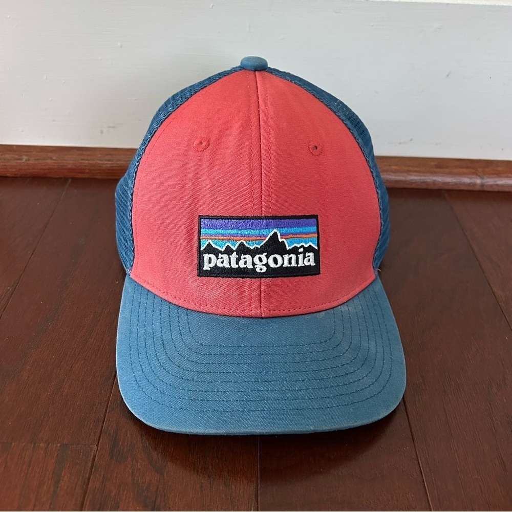 Patagonia Men All Size P-6 Logo Lowpro Trucker Snapback Hat Orange blue - Picture 2 of 6